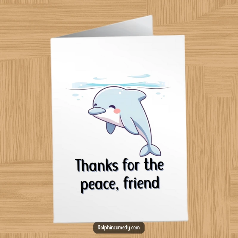 Funny Free Printable Thank You Card: Content dolphin sighing peacefully underwater, expressing sincere gratitude, downloadable art and gift.