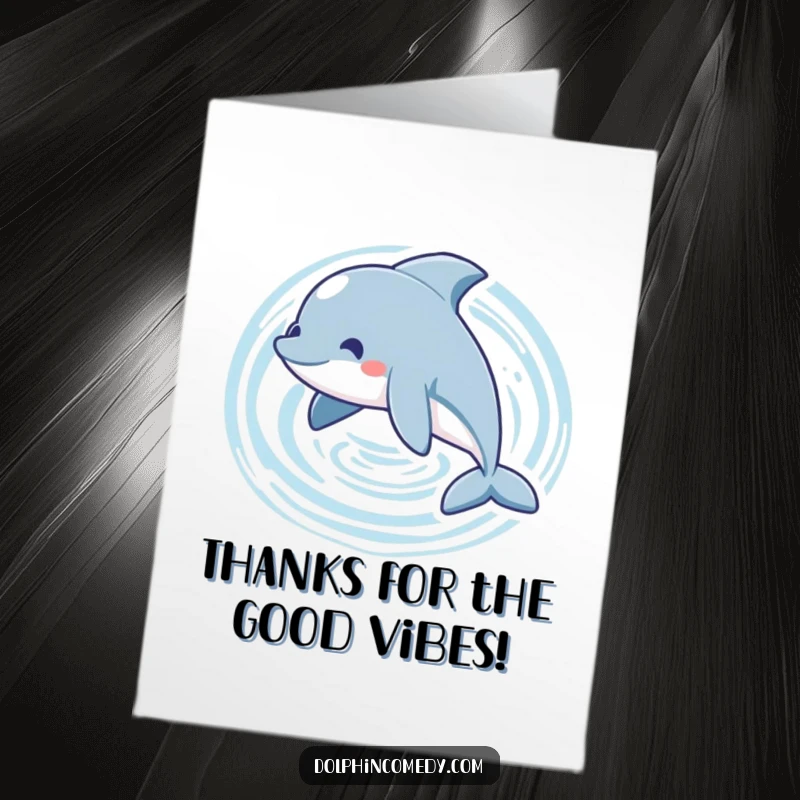 Funny Free Printable Dolphin Thank You Card: A playful dolphin makes water ripples while swimming in a circle.