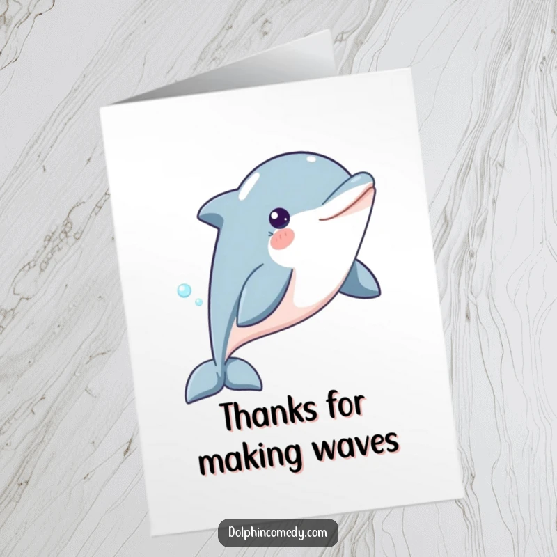 Funny Free Printable Thank You Card: A content dolphin swims gracefully, humorously conveying deep appreciation.