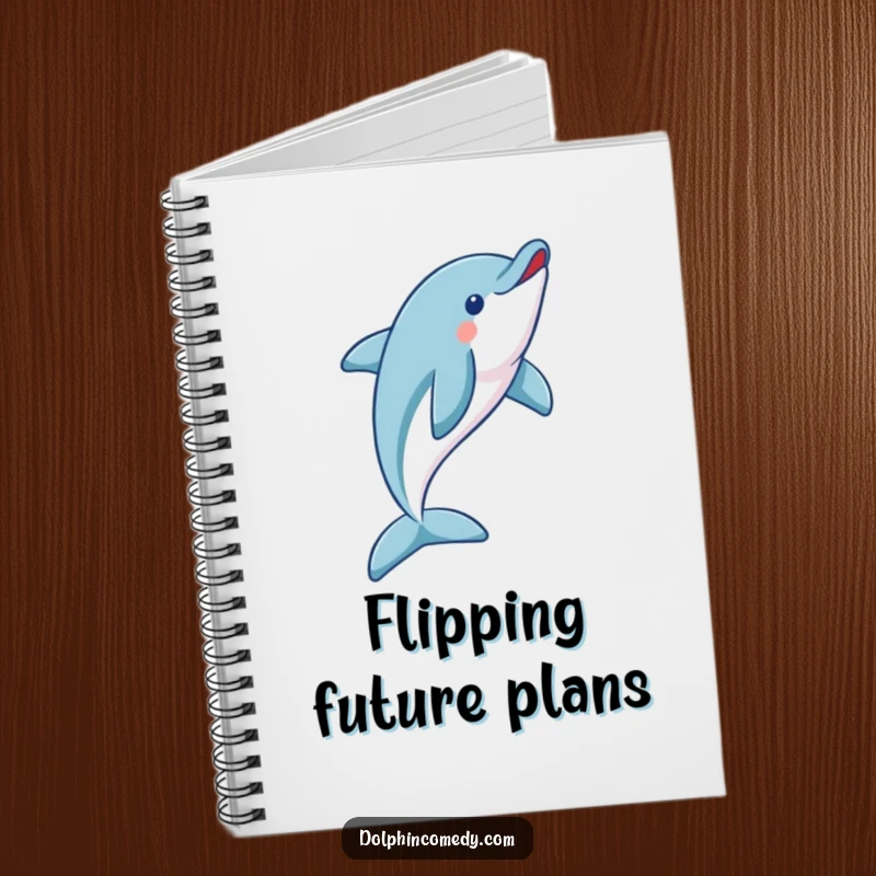 Funny dolphin notebook with a playful dolphin doing a magnificent flip, great for journaling adventures and ideas.