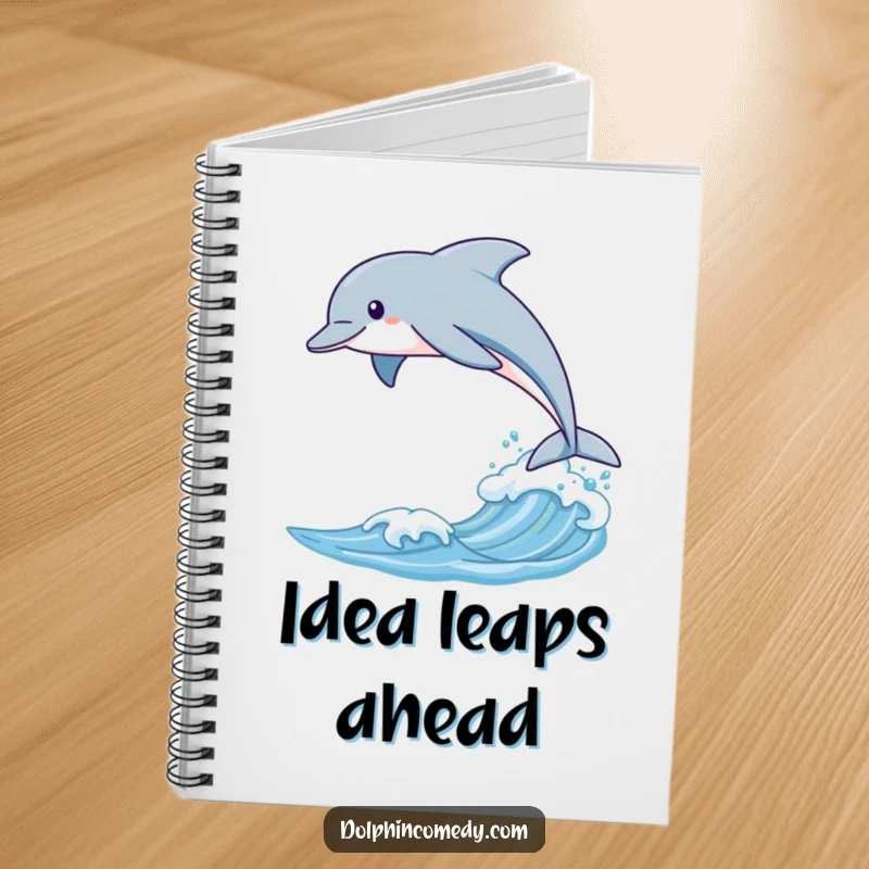 Funny notebook featuring a sleek dolphin leaping over a gentle wave, perfect for jotting down elegant thoughts.