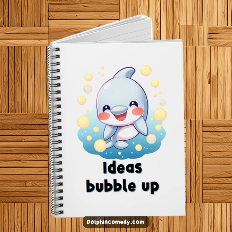 Funny Notebook: A smiling dolphin surrounded by glowing bubbles. Ideal for writing, drawing, and capturing happy ideas.