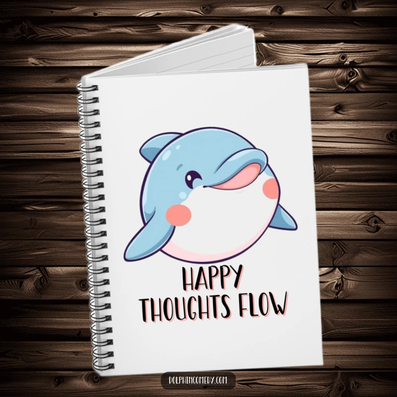 Funny notebook featuring a happy dolphin with a wide, open smile, perfect for jotting down happy thoughts and notes.
