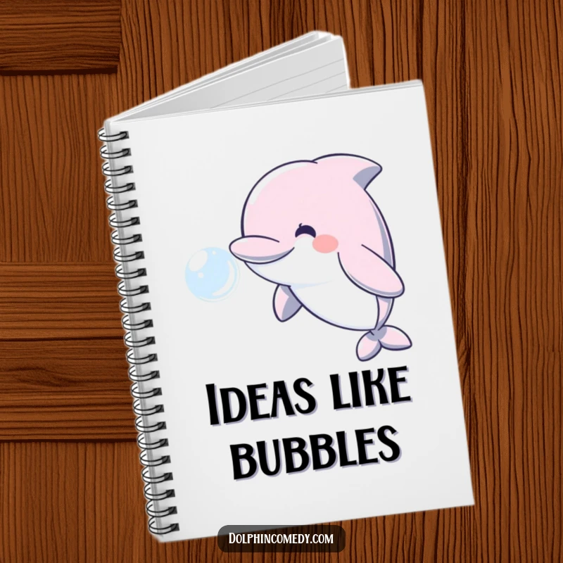 Funny ruled notebook with a charming dolphin blowing a water bubble, ideal for journaling.