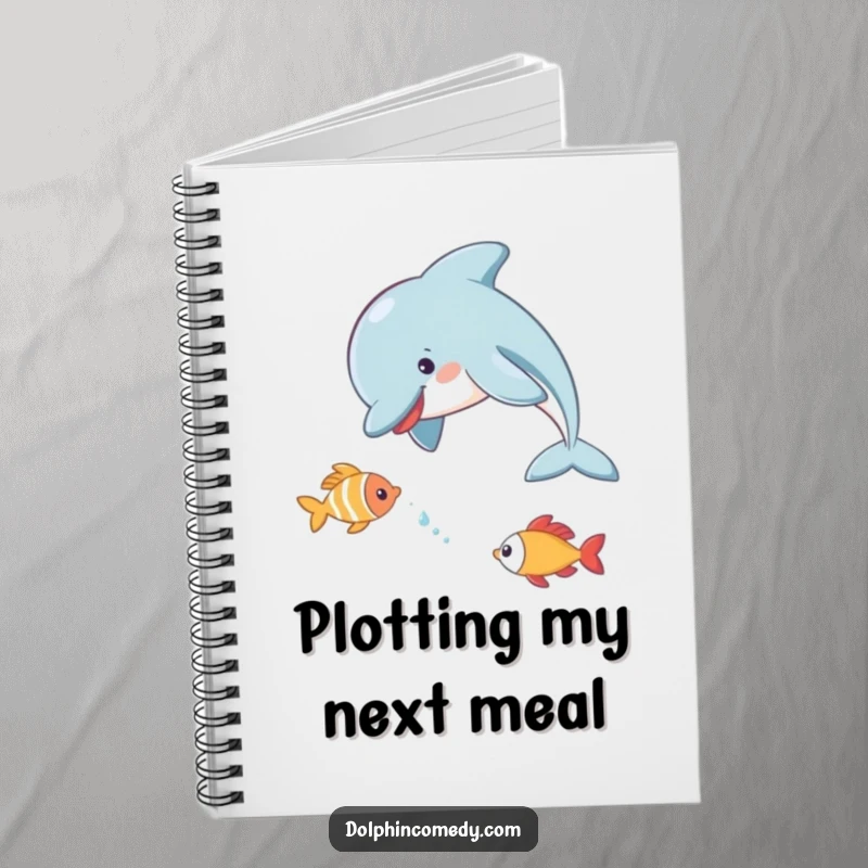 Playful Dolphin Notebook with a dolphin chasing a fish, perfect for jotting down fun ideas.