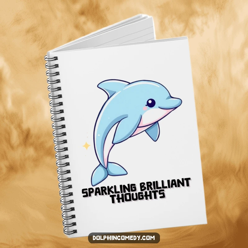 Funny Notebook: A dolphin swims with a sparkling trail, providing a humorous and magical cover for your notes.