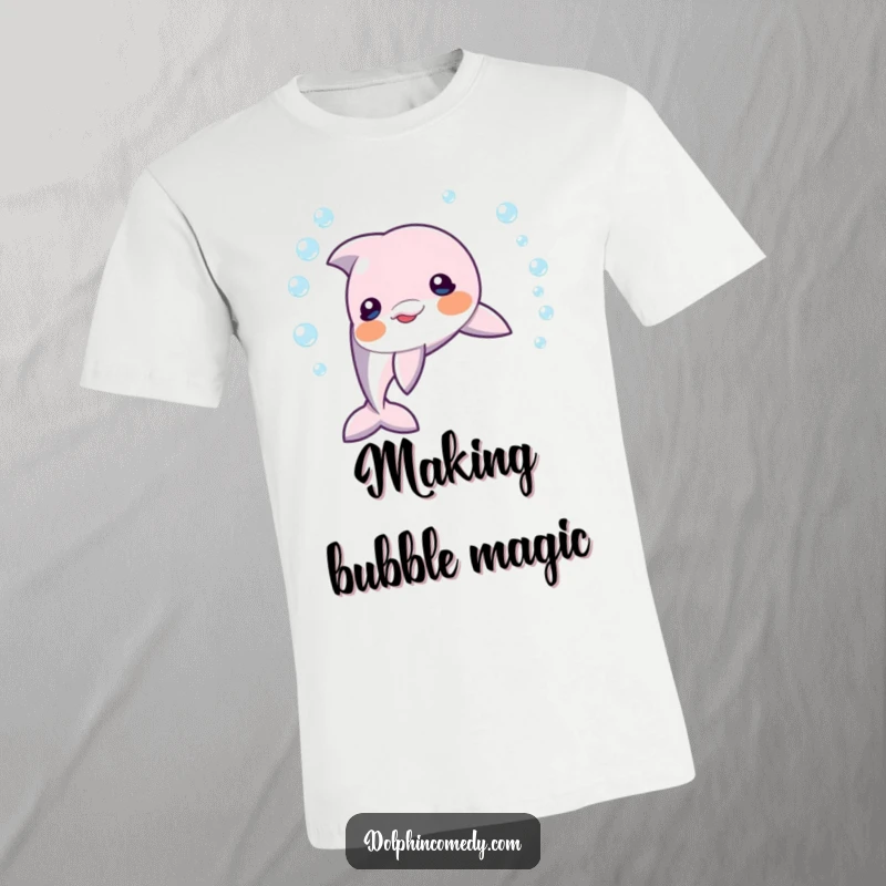 Funny dolphin blowing a flawless ring of bubbles underwater, a humorous and charming t-shirt for playful personalities.