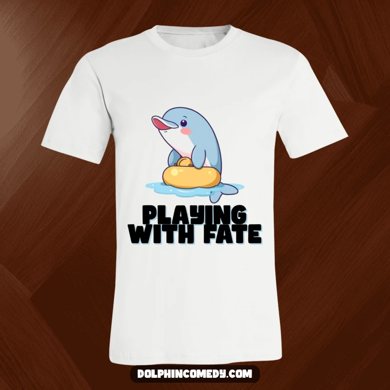 Funny T-Shirt: A mischievous dolphin playfully nudging a floating object. Humorous apparel for those with a playful and naughty streak.
