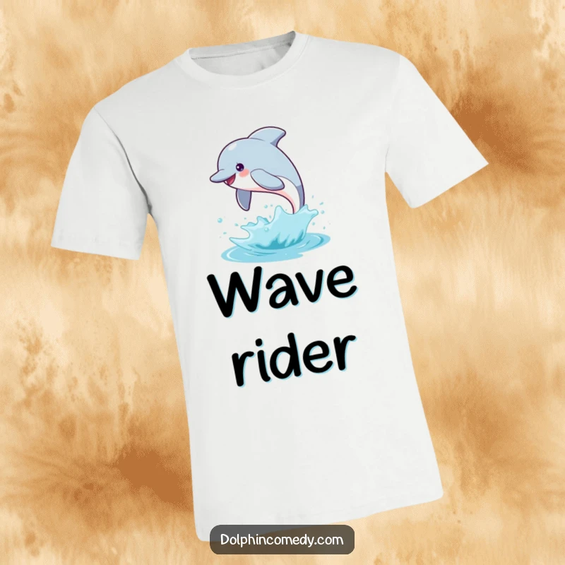 Funny dolphin t-shirt depicting a cheerful dolphin leaping out of the water with an impressive splash, full of aquatic energy.