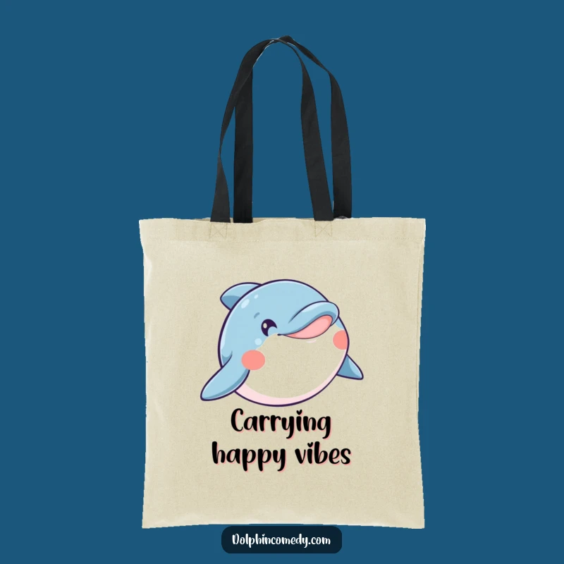 Funny Happy Dolphin Tote Bag, Wide Smile Design, Carry Your Joy