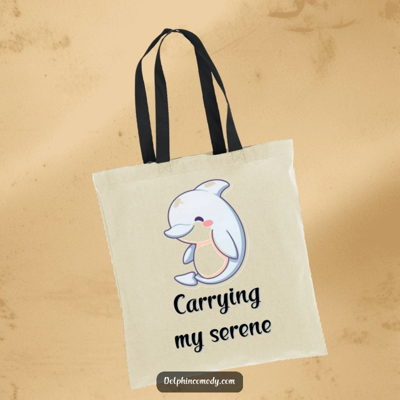Funny Tote Bag: A happy dolphin with a gentle curve, embodying serenity and peace. Practical and humorous accessory for daily use.