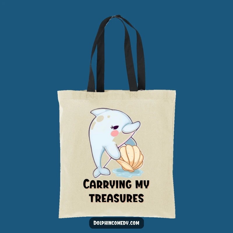 Funny Dolphin & Seashell Tote Bag - Eco-Friendly Humorous Carryall