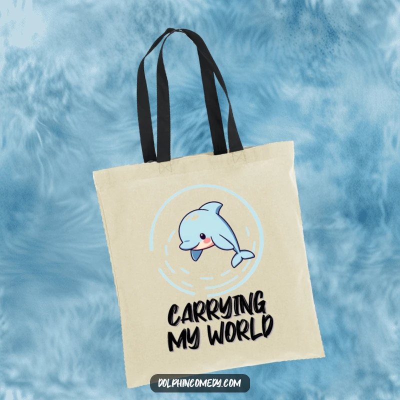 Funny Canvas Tote Bag featuring a playful dolphin making circular ripples, perfect for shopping and daily use, a chic funny gift.