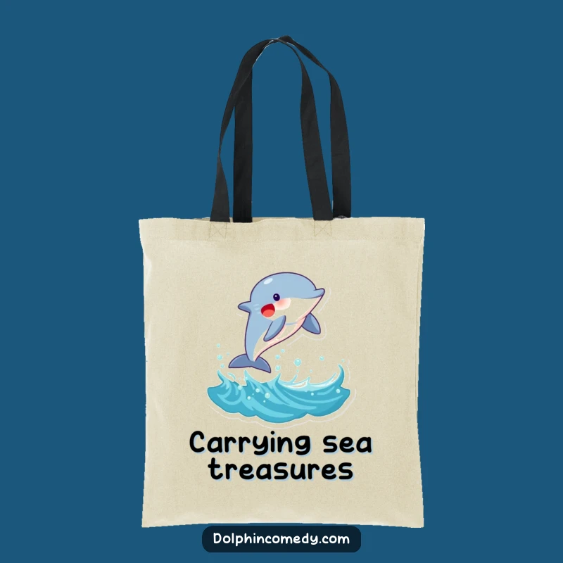 Funny Joyful Dolphin Wave Tote Bag: Playful Marine Mammal Carry-all for a Hilarious Gift!