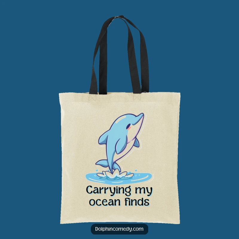Funny Dolphin Ocean Tote Bag, Stylized Character Carry-All, Great Funny Gift