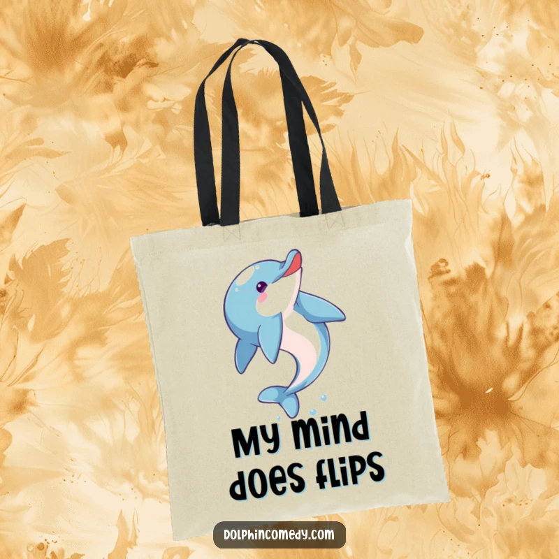 Funny Dolphin Tote Bag: An eager dolphin performing a delightful somersault, making this tote a fun and functional item.