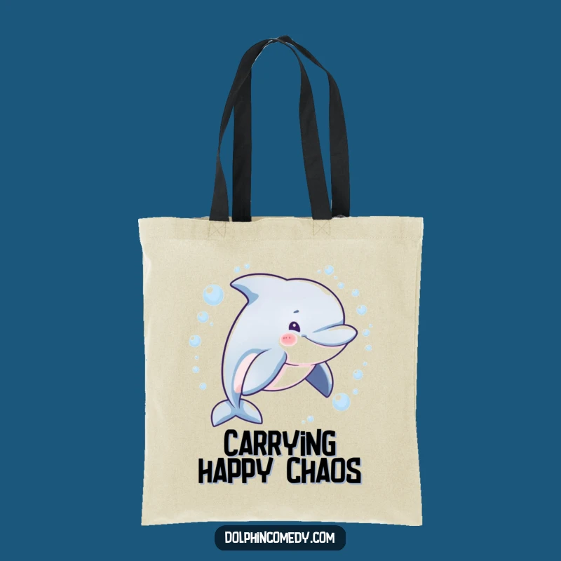Funny Mischievous Dolphin Bubble Tote Bag - Whimsical Humorous Accessory