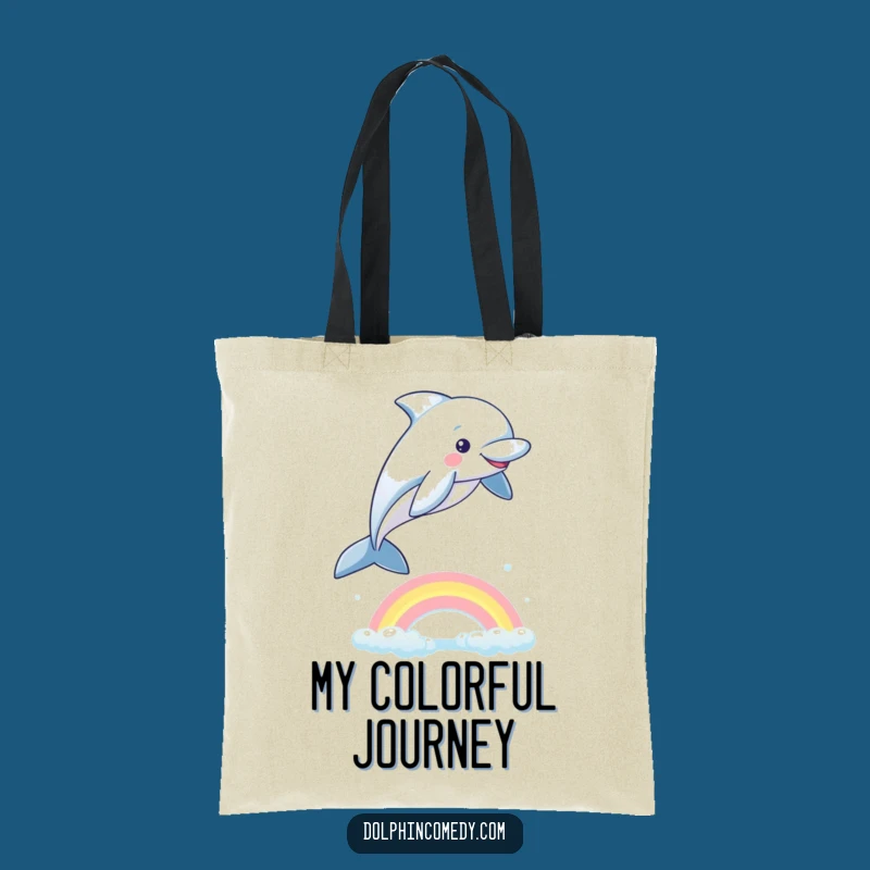 Funny Playful Dolphin Tote Bag: Rainbow Ocean Carry-All, Ideal Funny Gift