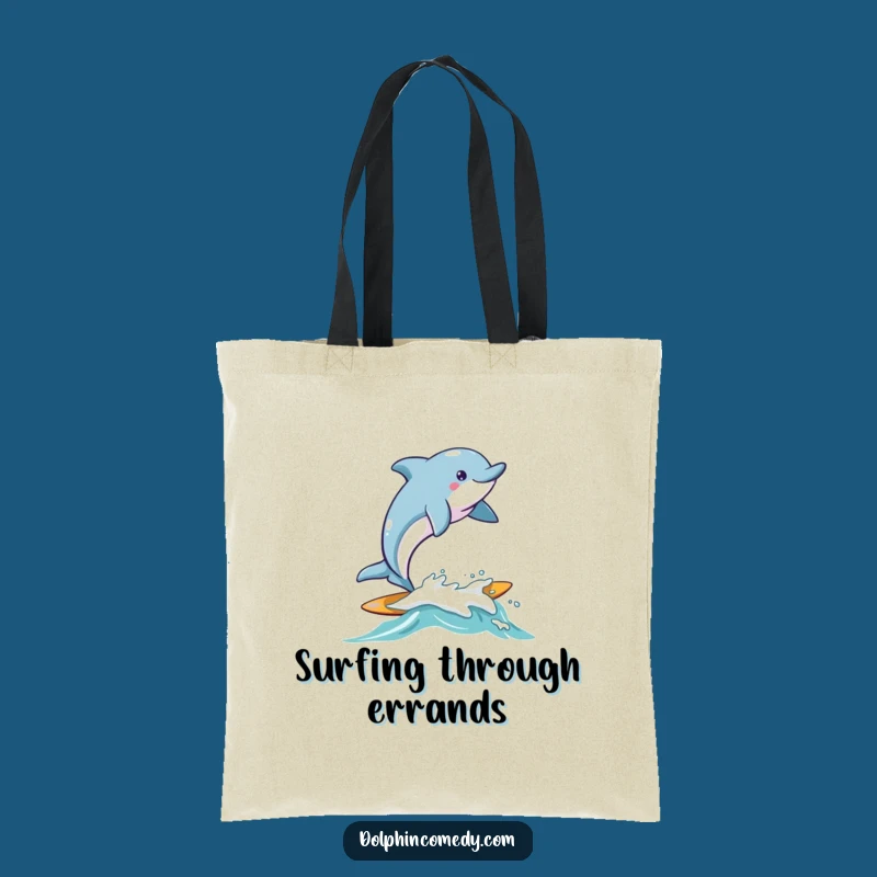 Funny Surfing Dolphin Tote Bag - Joyful Wave Beach Bag, Ideal Gift