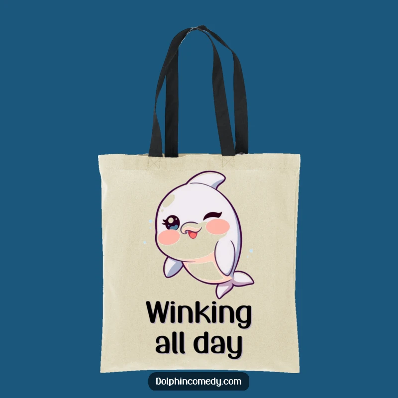 Funny Winking Dolphin Tote Bag - Rosy Cheeks Bag, Ideal Playful Gift