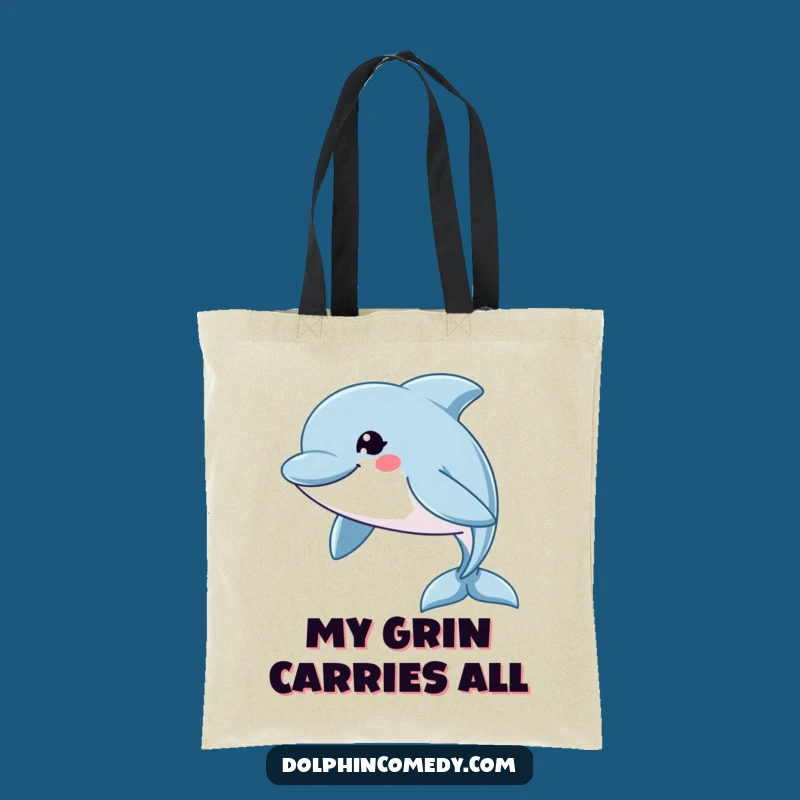 Funny Grinning Dolphin Tote Bag: Swiftly Carry Your Goods with Humor, Great Gift