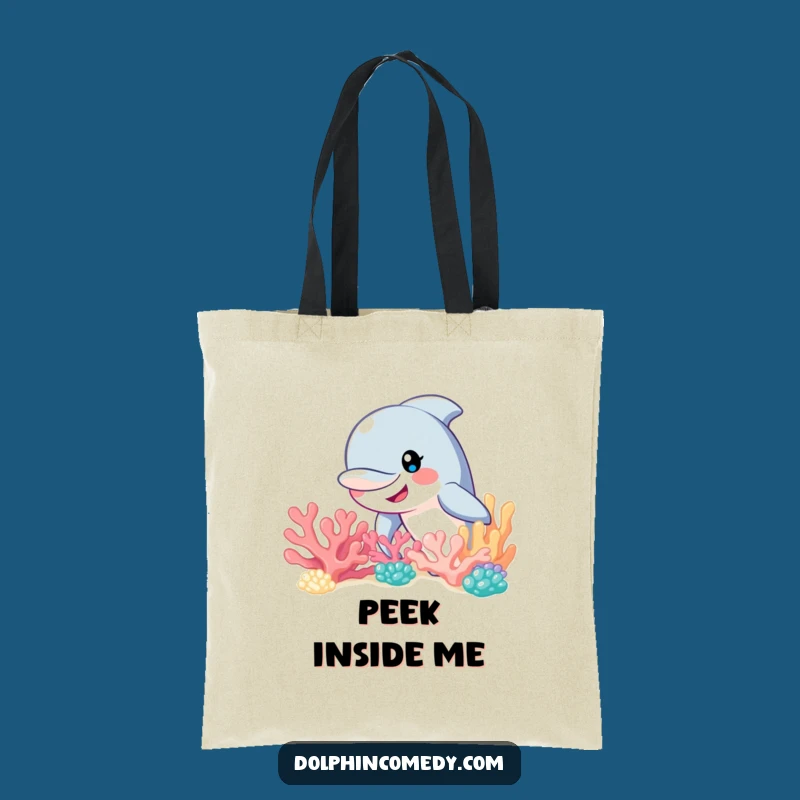Funny Curious Dolphin Reef Tote Bag: Carry Your Secrets with a Smile