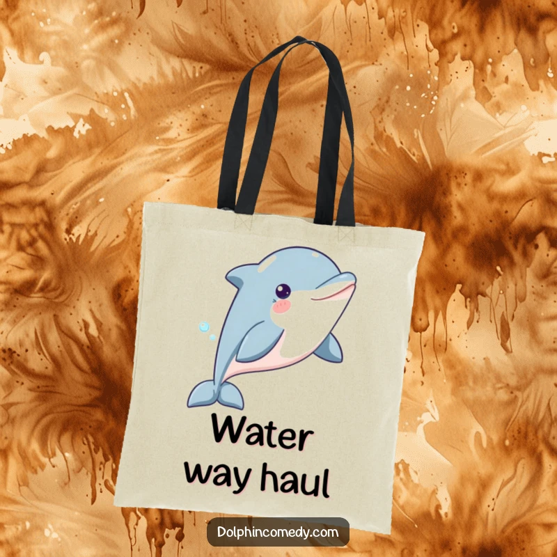 Funny Dolphin Tote Bag of a content dolphin gliding through water, perfect for carrying items with humorous elegance and underwater grace.